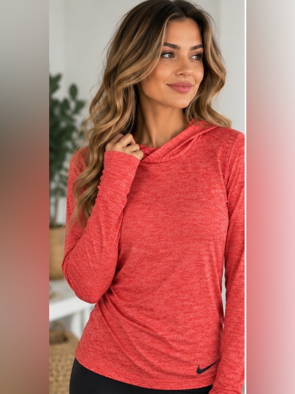 Nike Dri-FIT Hooded Long Sleeve Top XS Red Athletic Lightweight